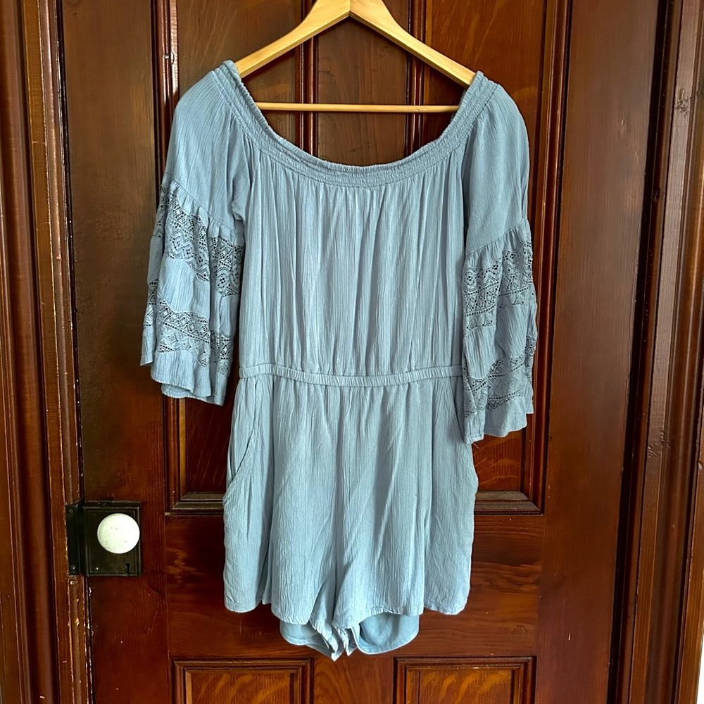 Guess Light Blue Off-Shoulder Romper